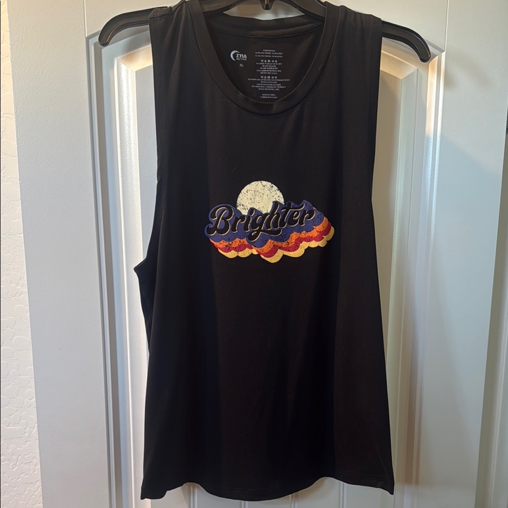 Zyia Active Black Tank Top with Colorful 'Brighter' Design